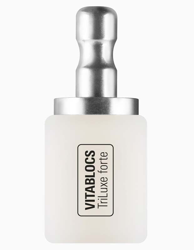 VITABLOCS TriLuxe forte Zahnersatzblock mit silbernem Halter.