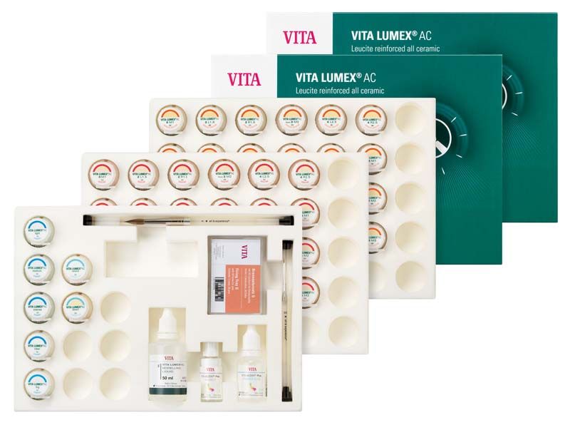 VITA LUMEX® AC 3D-MASTER® Standard Kit mit Zahnpasten und Zubehör.