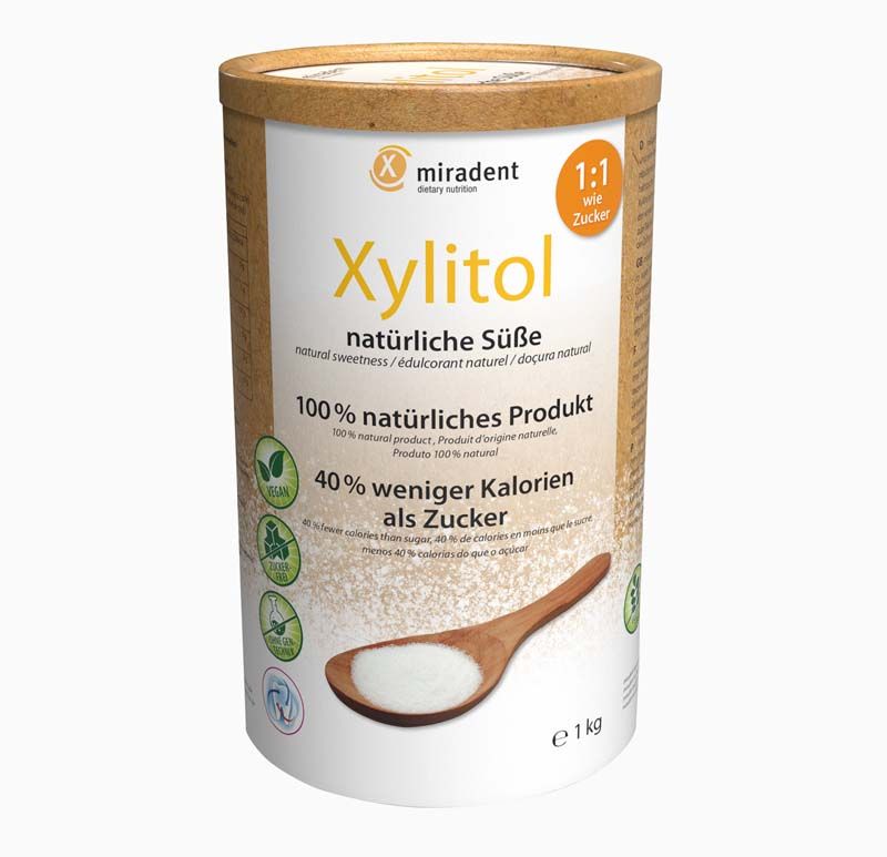 Xylitol Pulver 1000g Dose mit natürlichem Zuckerersatz und Produktdetails.