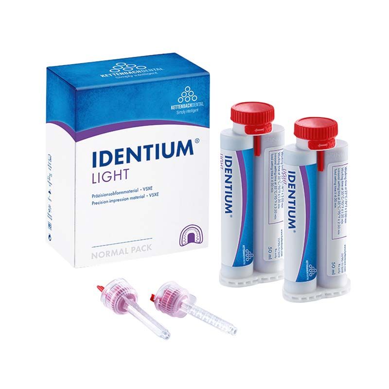 Identium® Light Normal Pack 2x50ml Abformmaterial mit zwei Dosierspritzen.