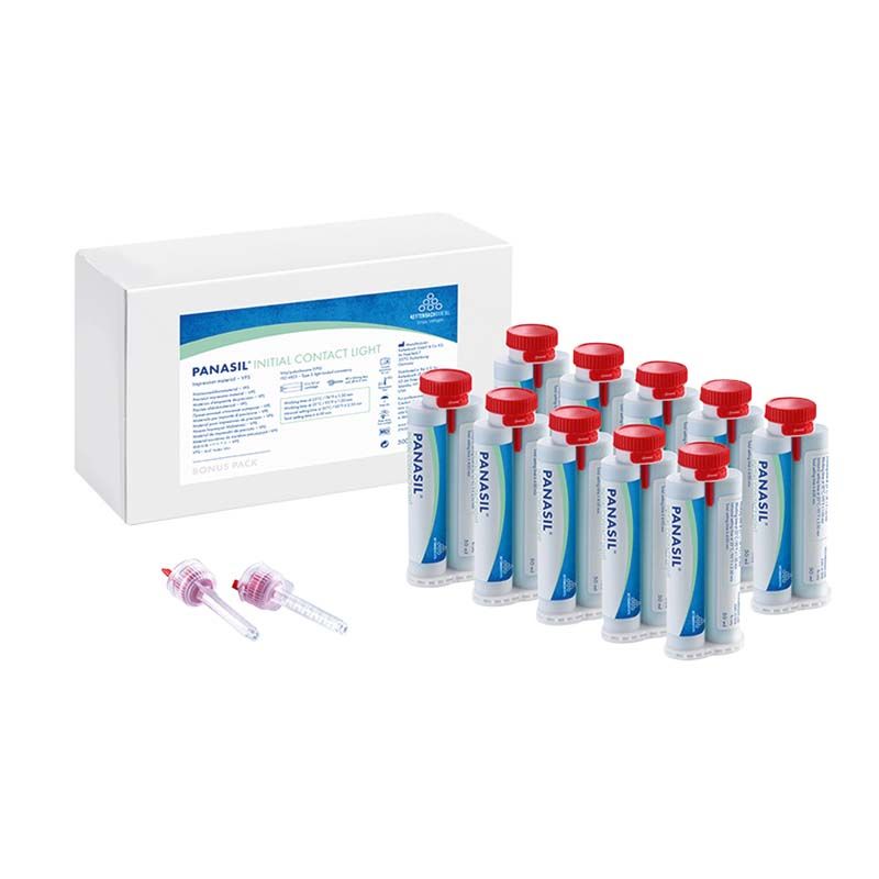 Panasil® initial contact Light Bonus Pack mit 10 Kartuschen und Mischaufsätzen.