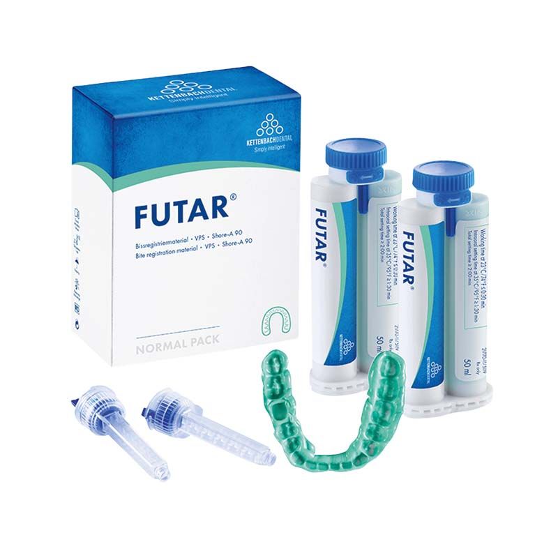 Futar® Normal Pack 2x50ml mit zwei Kartuschen und Zubehör für Bissregistrierung.