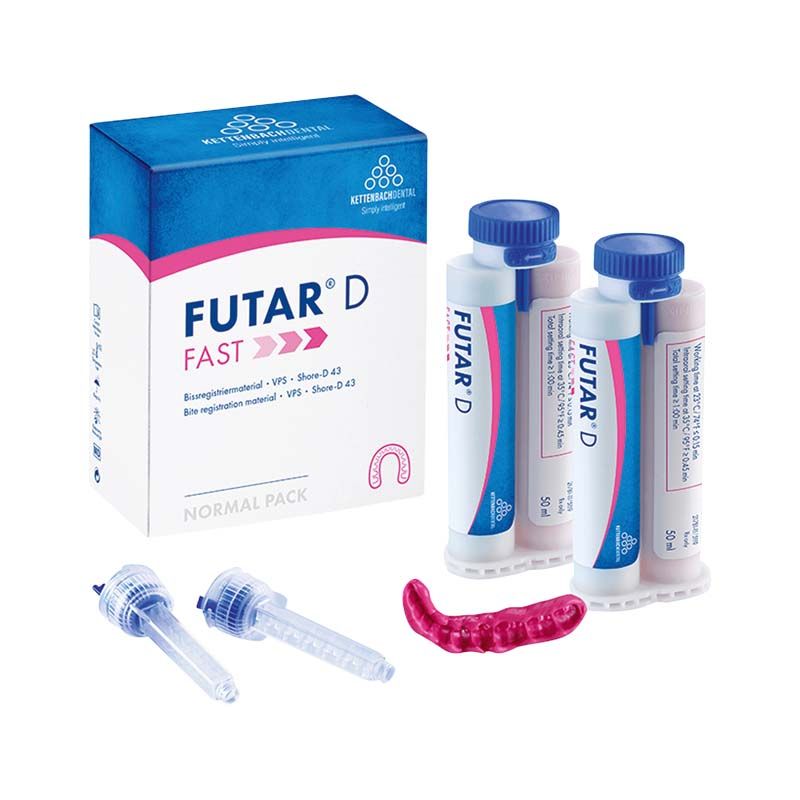 Futar® D Fast Normalpackung mit Kartuschen und Mischkanülen für Bissregistrierung.