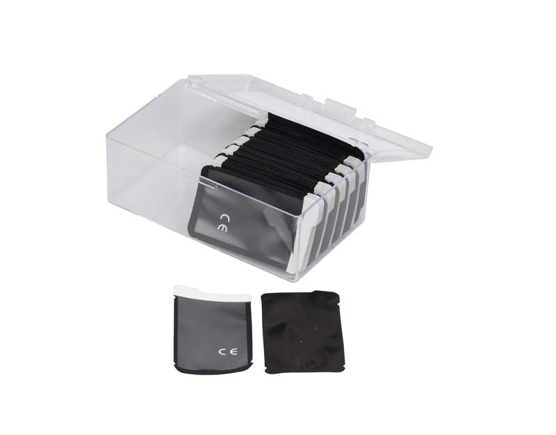 Speicherfolien-Schutzhüllen Größe 1 in geöffneter Box und einzeln.