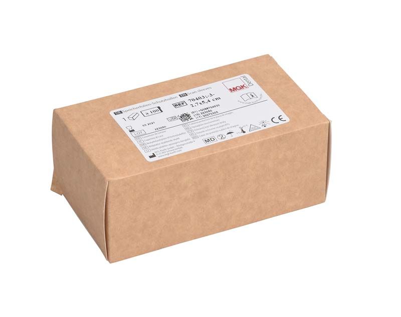 Braune Verpackung der Speicherfolien-Schutzhüllen Gr. 3 mit Produktetikett.