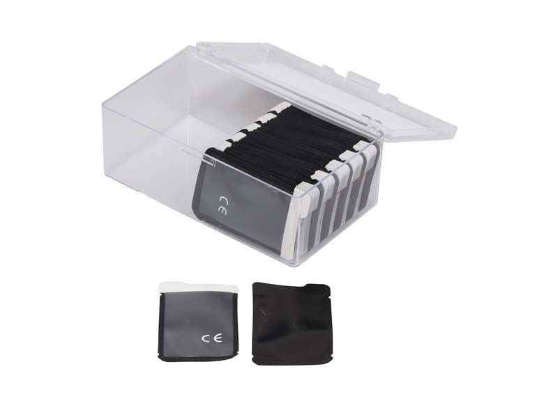 Transparente Box mit Speicherfolien-Schutzhüllen Gr. 0 für Dentalgebrauch.