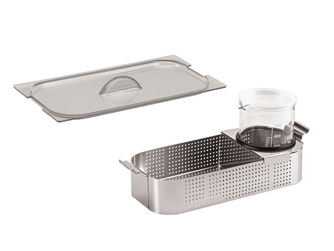 Eurosonic 4D Zubehörset mit Edelstahlkorb, Deckel und Becherhalter.