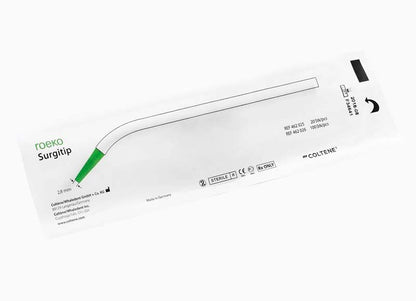 ROEKO Surgitip Absaugkanüle in Einzelverpackung mit technischen Details.