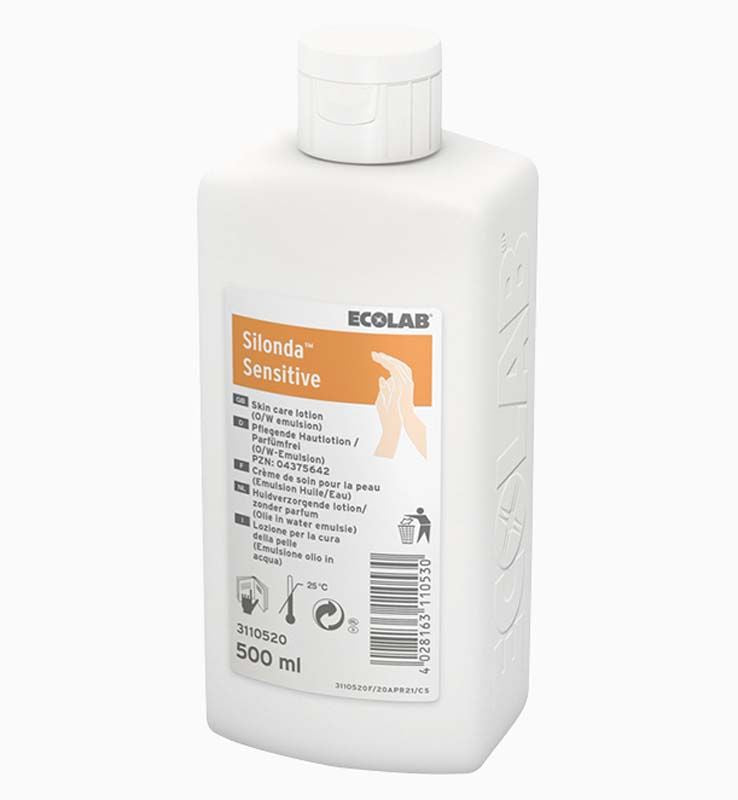 Silonda™ Sensitive Hautpflegelotion Flasche mit 500 ml Inhalt.