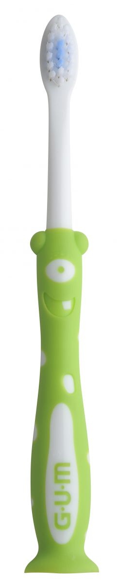 Grüne GUM® KIDS Zahnbürste mit fröhlichem Bärenmotiv für Kinder.