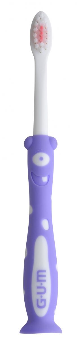 Lila GUM® KIDS Kinderzahnbürste mit Bärenmotiv und ergonomischem Griff.