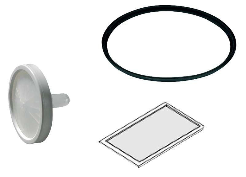 Filter, Dichtung und Tuch aus dem Verbrauchsmaterialienset für Lisa Remote Plus, Lara.