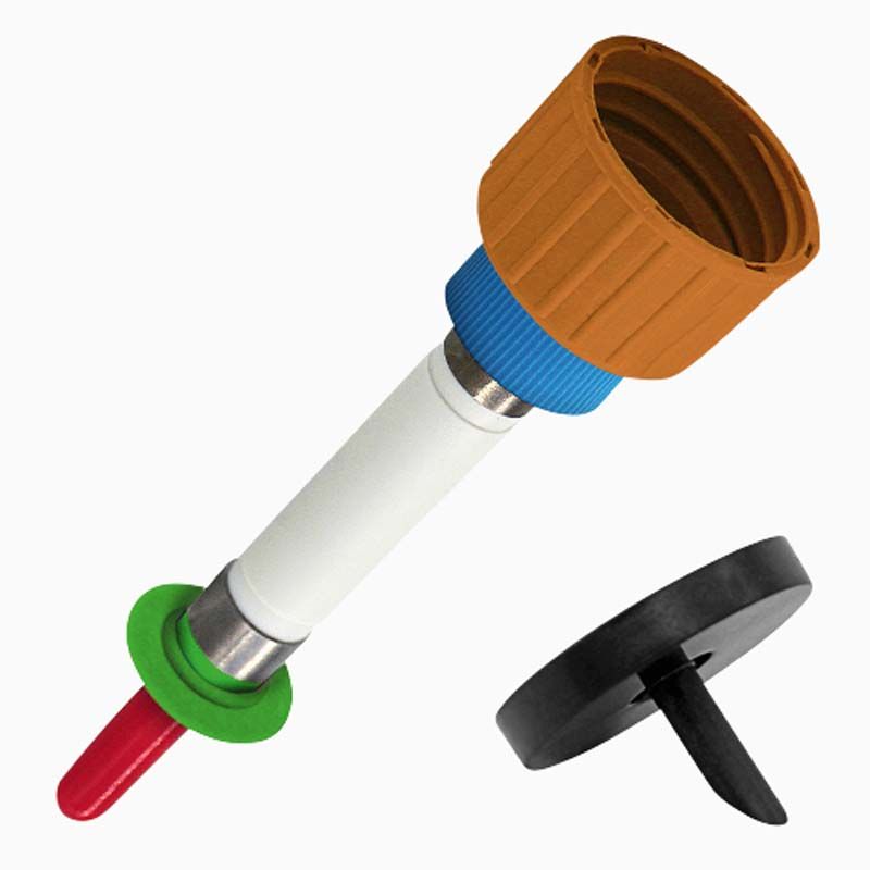 Pumpen-Adapter-Kombination E-DL mit mehrfarbigen Anschlüssen und Dichtungen.