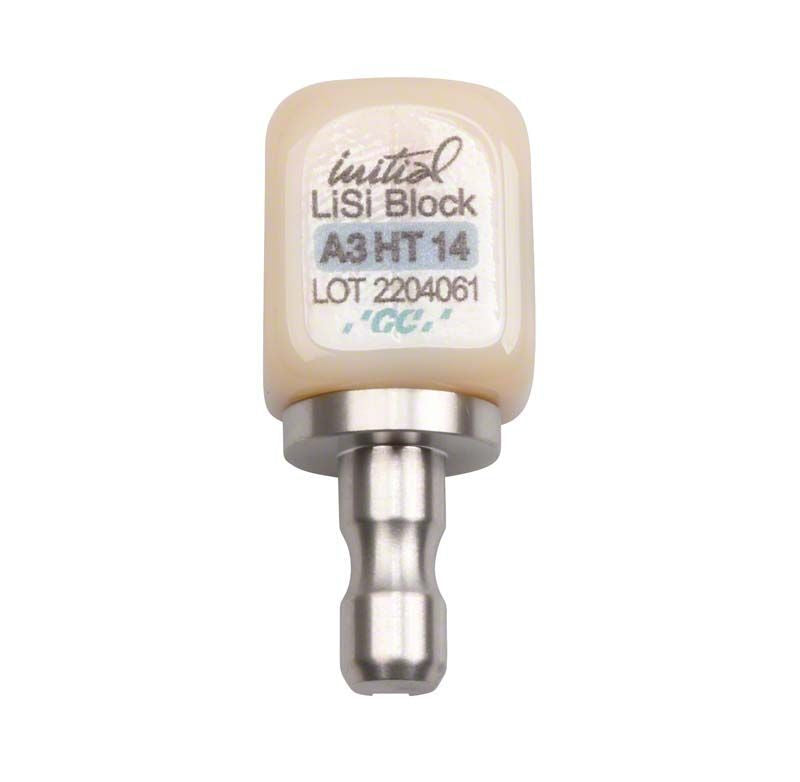 Initial™ LiSi Block CEREC 14 HT A3, Nahaufnahme eines einzelnen CAD/CAM-Blocks.