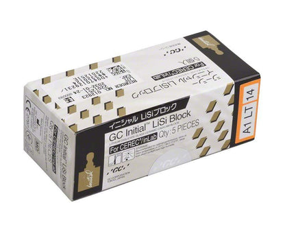 Verpackung des Initial™ LiSi Block CEREC 14 LT A1 mit fünf Blöcken.