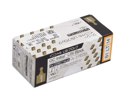Verpackung der Initial™ LiSi Block CEREC 14 LT B1 mit Produktinformationen.
