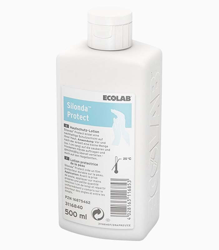 Flasche Silonda™ Protect 500ml mit blauem Etikett von Ecolab.