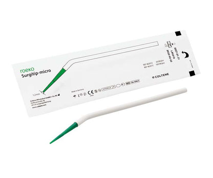 ROEKO Surgitip-micro mit grüner konischer Spitze und Verpackung.