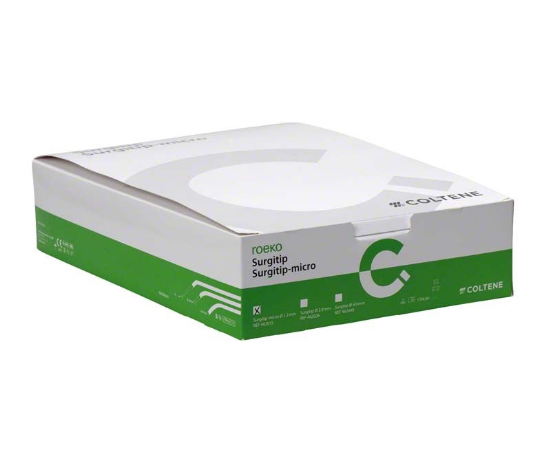 ROEKO Surgitip-micro Verpackung mit grüner und weißer Gestaltung.