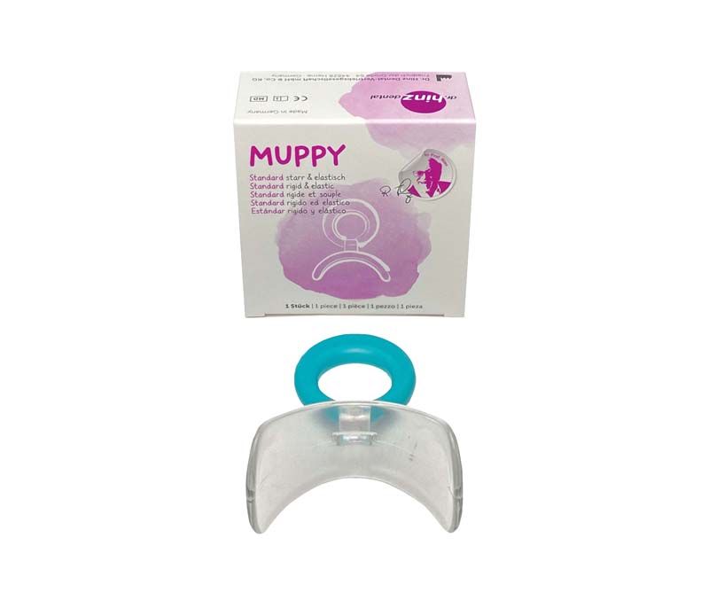 Mundvorhofplatte MUPPA® Standard Gr. 2 mit Verpackung im Hintergrund.