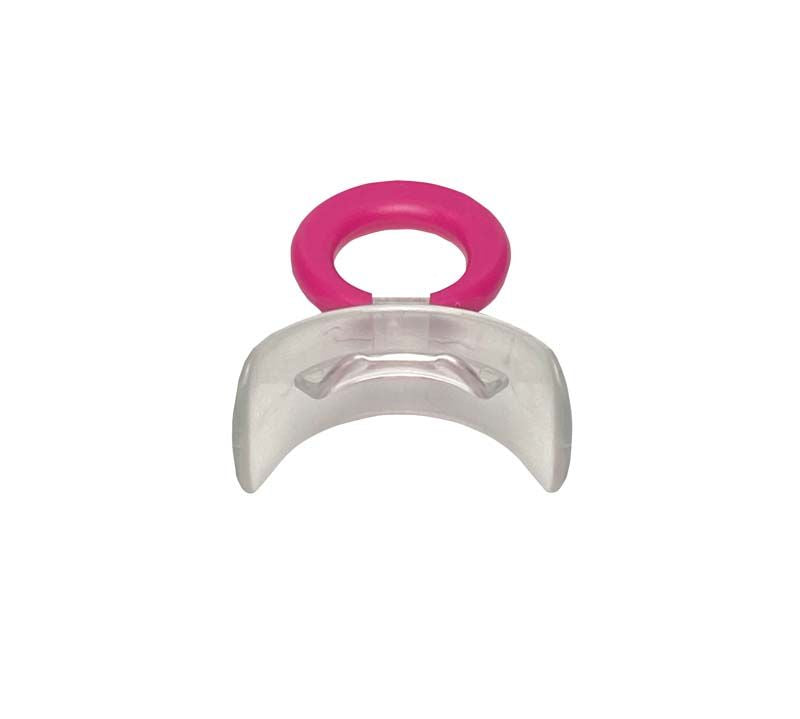 Transparente MUPPY® Käppchen Gr. 1 mit rosa Griff, Vorderansicht.