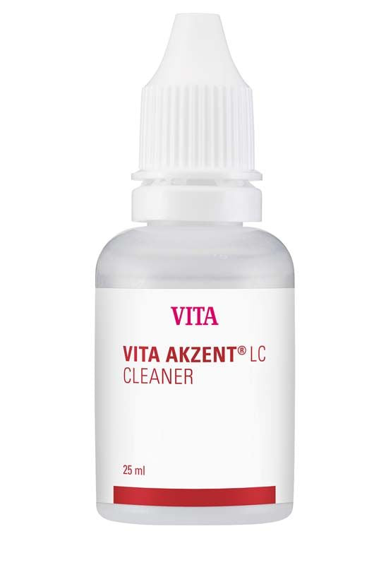 VITA AKZENT® LC Cleaner Flasche, 25 ml, mit rotem Etikett und Tropfverschluss.