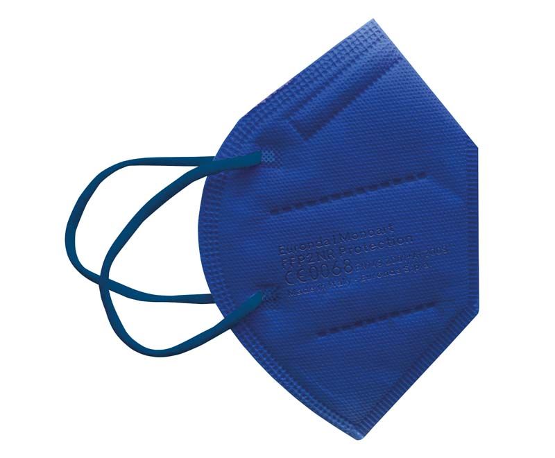 Blauer Monoart FFP2 NR Atemschutz mit weichen Ohrbändern.