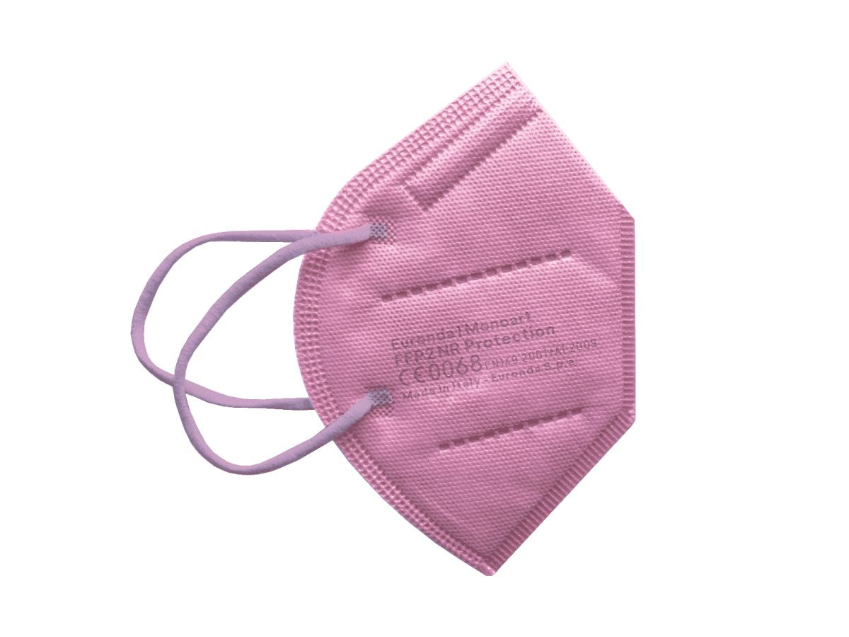 Monoart FFP2 NR Schutzmaske in Lila mit weichen Ohrbändern.