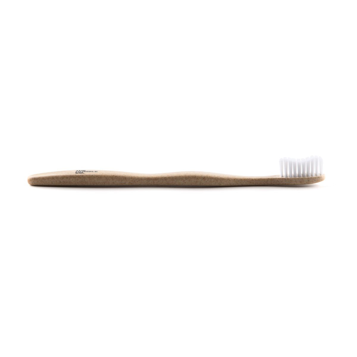 Humble Brush Maisstärkezahnbürste mit weißem Griff und weichen Nylonborsten.