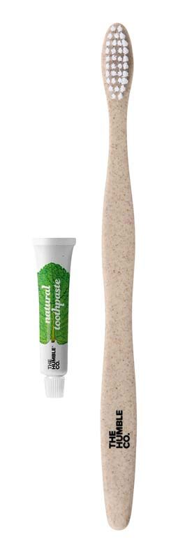 Humble Brush Zahnbürste und Zahncreme mit Maisstärkengriff, weiße Borsten.
