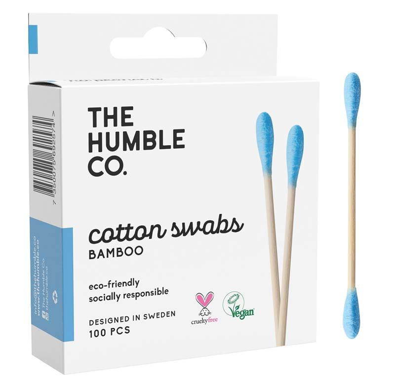 Humble Wattestäbchen Bambus blau in recycelbarer Verpackung.