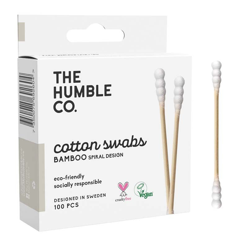 Humble Wattestäbchen aus Bambus mit weißer spiralförmiger Spitze, 100 Stück.