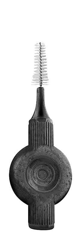 Lila pflanzenbasierte Interdentalbürste Gr. 0 (0,4 mm) mit Griff.