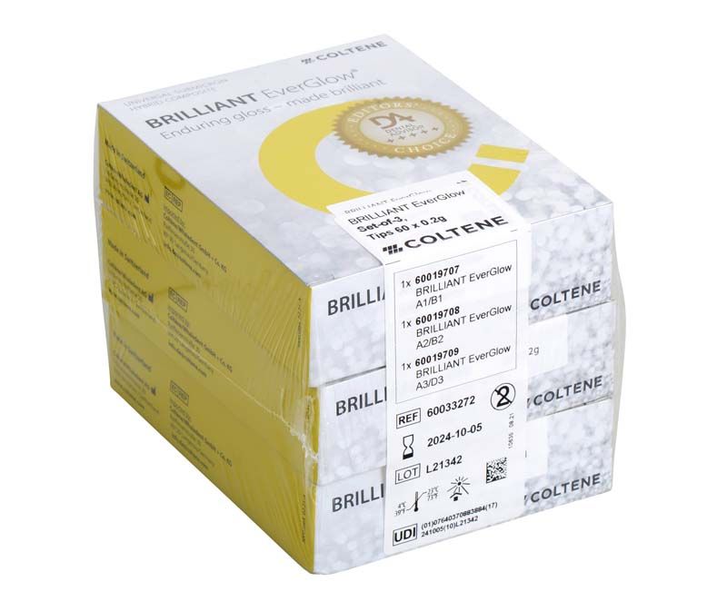 Verpackung der BRILLIANT EverGlow®Tips Set mit Produktinformationen.