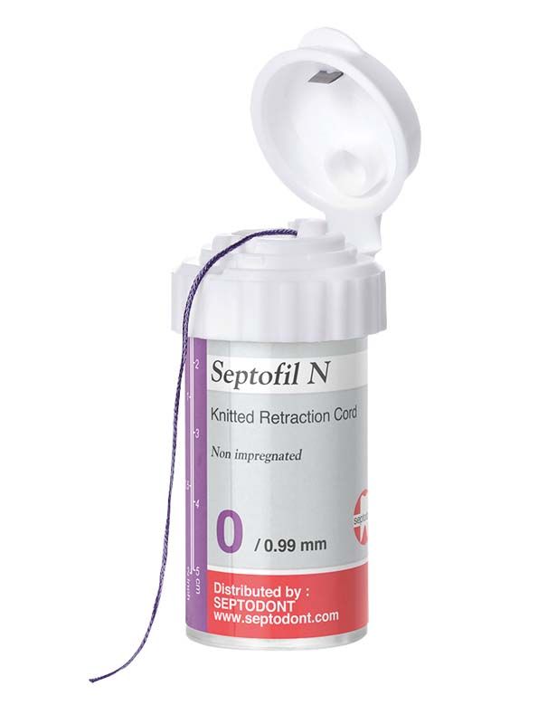 Septofil N 0 lila Retraktionsfaden in geöffneter Verpackung.