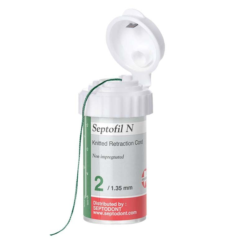 Septofil N 2 grün extra dick Retraktionsfaden in geöffneter Verpackung.