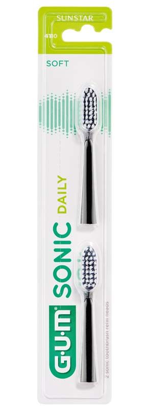 GUM® SONIC DAILY Ersatzbürsten schwarz in Blisterverpackung.