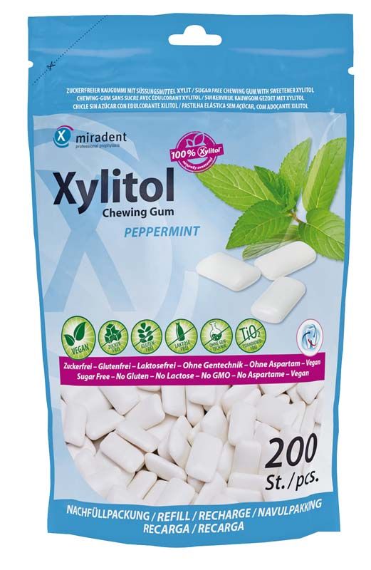Nachfüllpackung Xylitol Kaugummi Pfefferminz mit 200 Stück.