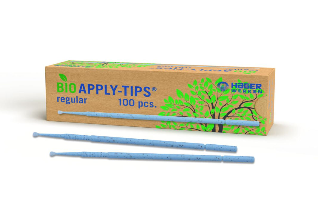 Bio Apply-Tips® grün regular 3mm vor Verpackung mit 100 Stück.