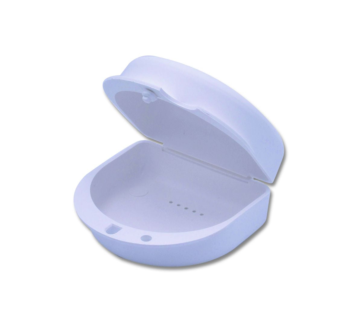 Geöffnete Bio Dento Box® II Weiß mit Lüftungsöffnungen im Inneren.