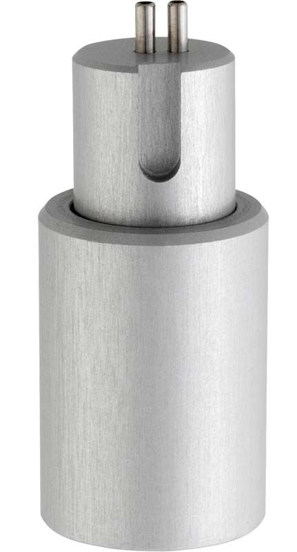 Metallischer Adapter Riskontrol NV Tridac II mit zwei Steckkontakten.
