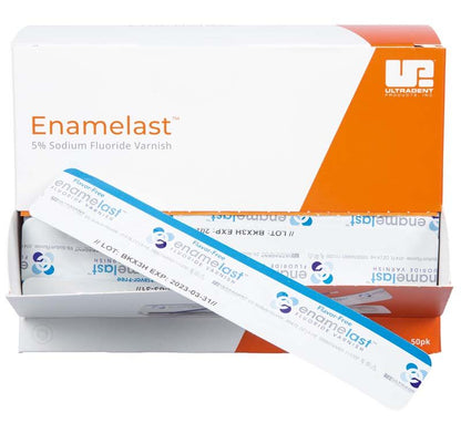 Enamelast® geschmacksneutral Unit-Dose Econo Kit mit geöffneter Verpackung und Einzelverpackungen.