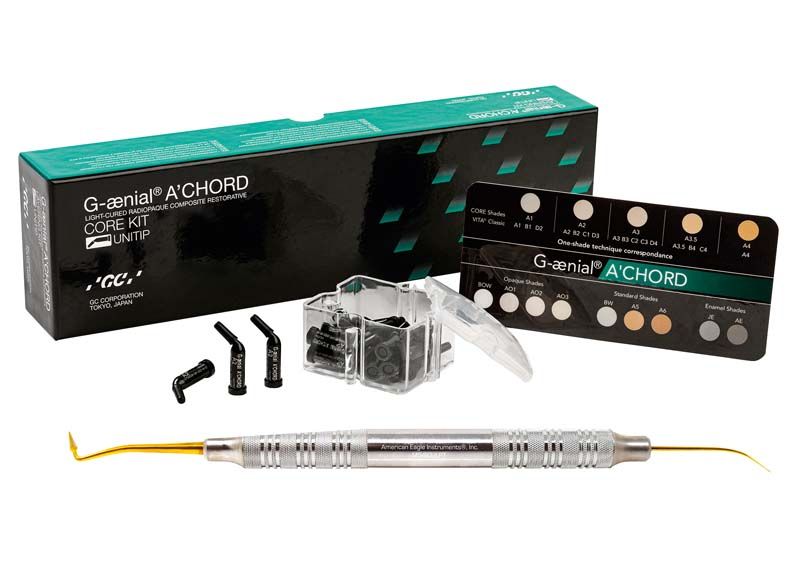 GC G-aenial ACHORD CORE Unitip und Handinstrument mit Verpackung.