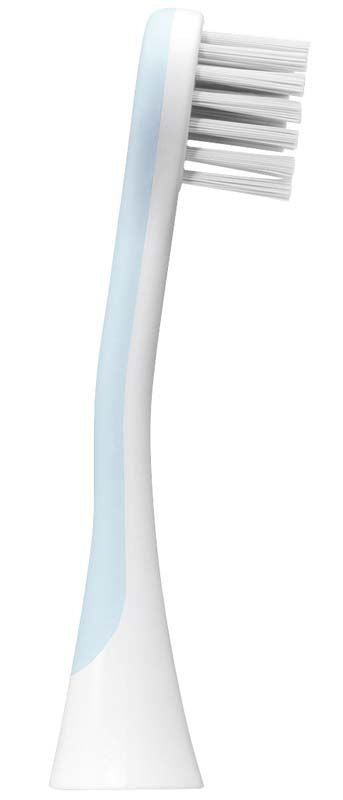 CURAPROX Hydrosonic Pro Bürstenkopf sensitiv in Seitenansicht mit blauen Akzenten.