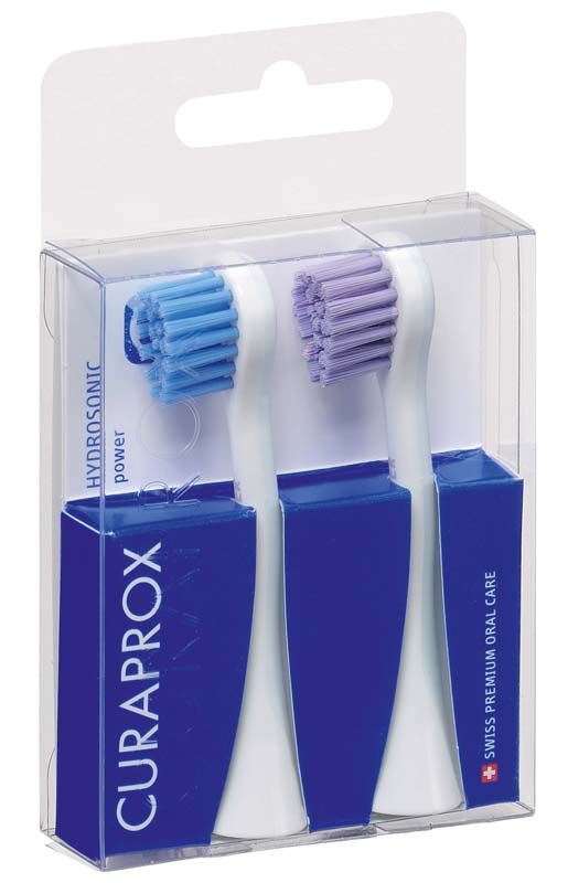 CURAPROX Hydrosonic Pro Bürstenköpfe im Doppelpack in blauer Verpackung.
