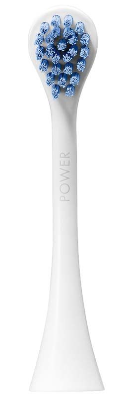 Weißer CURAPROX Hydrosonic Pro Bürstenkopf mit blauen Power-Borsten.