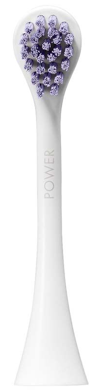 Weißer CURAPROX Hydrosonic Pro Bürstenkopf mit lila Borsten, Nahaufnahme.