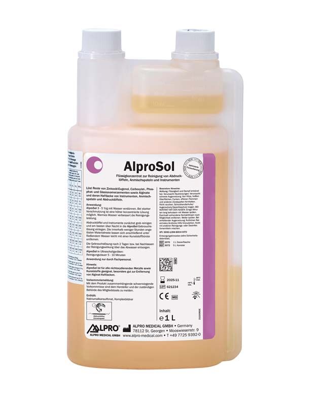 AlproSol Dosierflasche 1l zur Reinigung dentaler Instrumente.