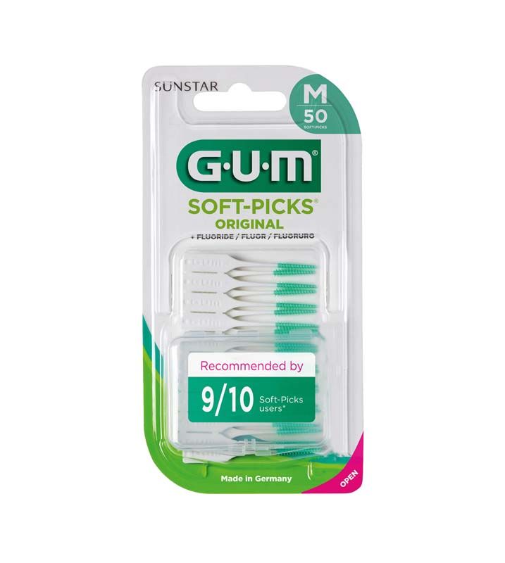 GUM SOFT-PICKS ORIGINAL Blisterpackung mit 50 grünen Interdentalbürsten.