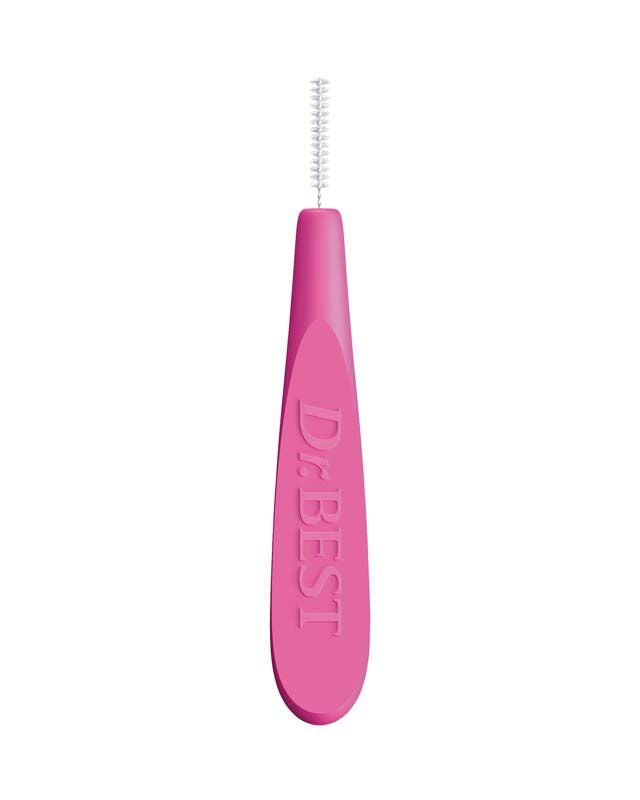 Interdentalbürste Dr.BEST GreenClean mit ergonomischem Griff in Pink.